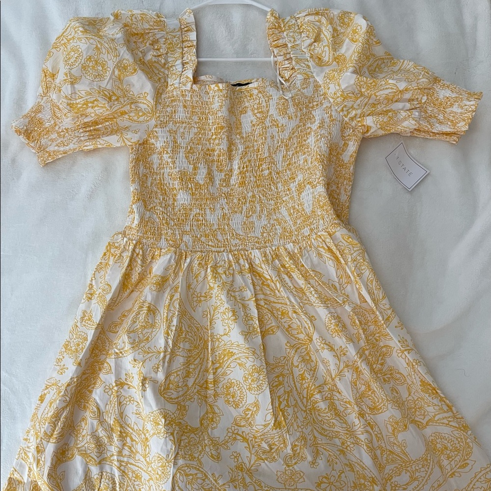 1. State White and Yellow Floral Smocked Mini Dress